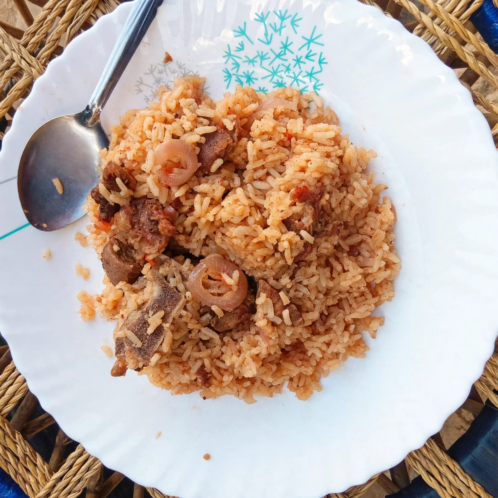 Maureen’s beef pilau on a white plate